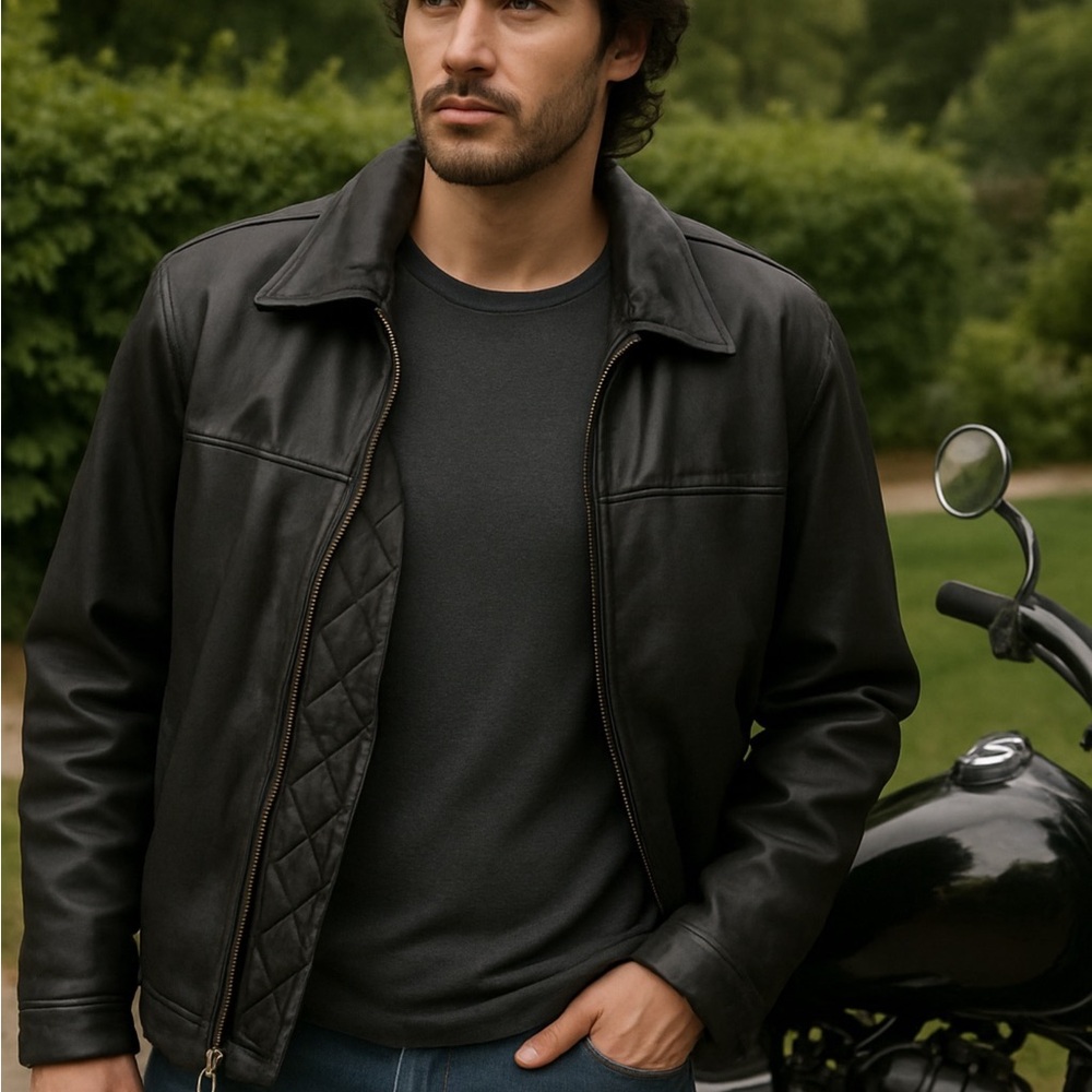 Men’s Leather Jacket- Quilted Lining- Gear For Sports